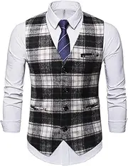 [ZISTRCBAO] Men'S Waistcoats Classic Plaid Single-Breasted Suit Vest - Men'S V-Neck Casual Suit Vests,Wedding Waistcoat Business Party Tuxedo Suit Vest With Pockets