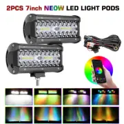2x 7'' Led Work Light Bar Tri-Row Combo Driving Fog Lamps RGB Flash Truck Bumper