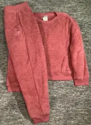 Victoria's Secret Pink Marshmallow Pullover + Pants Sleep PJ Soft Begonia L XL