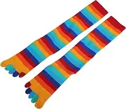 [BOGEEL] Women Split Toe 5 Finger Calf Socks Rainbow Colorful Stripe Print Hosiery