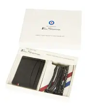 [Ben Sherman] Leather Credit Card Holder & Bracelet Gift Set in Black