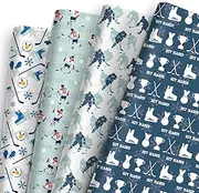 Ice Hockey Wrapping Paper 12 Sheets - Hockey Wrapping Paper - Sports Gift Wrap - Ice Hockey Themed Gift Packing for Party,Birthday,Team Celebration - 20"×28"