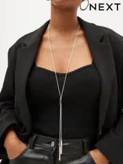 Silver Tone Long Bar Drop Y Necklace (D80582) | $26