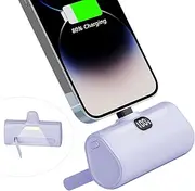 LUCKYDUO Mini Portable Charger for iPhone,5000mAh Ultra Compact Small Power Bank Built-in Phone Holder and LED Light,LCD Display Battery Pack for Travel,Compatible with 14/13/12/11/XR/SE/8/7 Pro Max