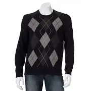 New Dockers Men Comfort-Touch Argyle Crewneck Pullover Sweater Black XL MSRP $55