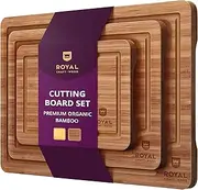 [ROYAL CRAFT WOOD] Wooden Cutting Boards for Kitchen Meal Prep & Serving - Bamboo Wood Serving Board Set with Deep Juice Groove Side Handles - Charcuterie & Chopping Butcher Block for Meat (3 Pcs)