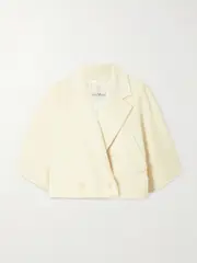 [Max Mara] Max Mara - Galea Double-breasted Cropped Wool And Cashmere-blend Jacket - Cream - UK 16 UK 16 Cream