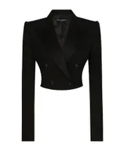 Dolce Gabbana Double-Breasted Cropped Gabardine Tuxedo Jacket IT44,IT42 black