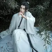 [INSTR] Traditional Chinese Cosplay Costume Spring Oriental White Cross Collar Bamboo Printed Hanfu Dresses Suit 3pcs