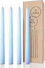 CANDWAX 12 inch Taper Candles Set of 4 - Dripless and Smokeless Candle Unscented - Slow Burning Candle Sticks - Light Blue Candles Taper