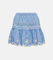 [LoveShackFancy] LoveShackFancy Cava embroidered cotton and linen miniskirt AU 18 blue