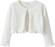 [Loodgao] Baby Girls Knit Cardigan Sweater Long Sleeve Bolero Shrug Faux Pearls Crop Tops One Button Jacket