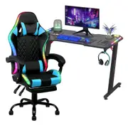 Advwin Gaming Desk RGB LED Light & Gaming Chair RGB LED Massage Office Chair