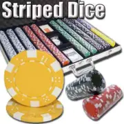 New 1000 Striped Dice Poker Chips Set with Aluminum Case - Pick Colors!