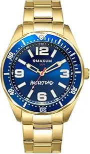 [MAXUM] Men's Unhinged – Hockey Dad Limited Edition, Gold Case, Blue Dial, Gold Bracelet MW24100G03 Sport Watch, Blue/Gold, 44mm