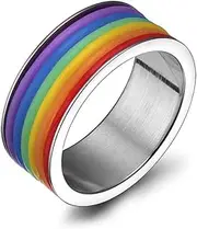 [Generic] LGBTQ Ring Rainbow Striped Titanium Steel Symbol of Diversity and Style Band