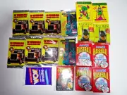 Lot of 18 80'S Vintage Trading Cards Sealed Packs BASEBALL BATMAN RAD DUDES WCW