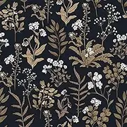 Abyssaly Vintage Floral Wallpaper Peel and Stick Boho, Black and Gold Academic Contact Paper, Self Adhesive Removable Moody Wallpaper for Wall Cabinets 17.7 in X 118 in