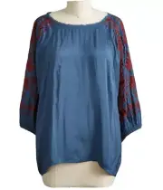 NWT Sundance Catalog Blue Embroidered “Parlor Blooms Top” Size S $158