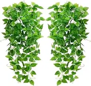 2Pcs Fake Ivy Vine Leaves Kitchen Plants for Wall House Room Garden Wedding Garland Indoor Outdoor - Decoration Artificial Hanging Plants (No Baskets)
