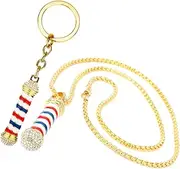 Kisangel 1 set Hair Salon Necklaces Stylish Keychain for Barbers Unique Decorative Key Ornament Gold with Rhinestones Convenient Bag Accessory for Hairdressers