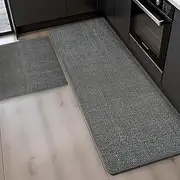 SNSUTY Kitchen Mat Set of 2 PCS, Cushioned Non Slip Kitchen Rug for Floor, Absorbent Kitchen Mats Comfort Kitchen Carpet Washable for Kitchen, Office, Home 15.8"x23.6"+15.8"x47.2",Grey