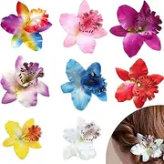[Xuigort] 8 Pcs Flower Hairpin Clips, Party Wedding Bridesmaids Handmade Bridal Hair Accessory, Hawaiian Flower Orchid, Artificial Tropical Flower Hairpin for Seaside Holiday, for Women And Girls