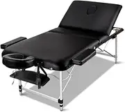 Zenses Massage Table Black 3 Fold 75cm Portable Aluminium, Massages Therapy Bed, Folding Beauty Spa Headrest Waxing Beds Chair Bounes Covers Carry Bag