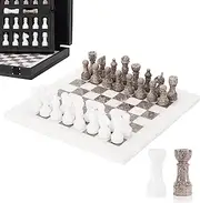 Marble Chess Set 10" Inches White & Oceanic Handmade Chess Sets for Adults - Marble Board Game for Family with Storage Box & 2 Extra Queen, Ideal Travel Chess Set & Home Décor