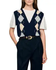 Sandro Argyle Layered Look Sweater Vest Top