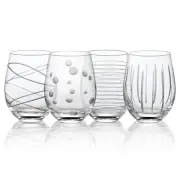 Joeyan Hand Blown Etched Stemless Wine Glasses with Dots Strips Pattern for R...