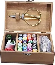 HEALSOPTHY 1 Set Retro Wooden Needlework Case Sewing Sundries Box DIY Sewing Kit for with Needles Threads Scissors Accessories for Convenient Crafting