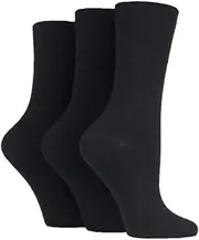 IOMI Footnurse Diabetic Gentle Grip Non-Binding Cotton Rich Socks Ladies 3 pair 4-8UK 5-9US (Black)