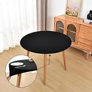 Amonsa Round Fitted Black Tablecloth with Elastic for 48 inch Tables No Slip Cloth Table Covers Washable Stretchy Table Cloths for Kitchen Dining Outdoor Party