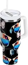 RPLIFE Bulldog Sunglasses Black 40 Oz Tumbler with Handle and Straw, 30 Oz Tumbler, Coffee Tumbler for Women