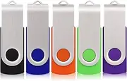 5 Pack 32GB Flash Drive, USB 2.0 Swivel Thumb Drives Bulk Memory Stick Jump Drive Pen Drive Zip Drive for Data Storage,Black/Blue/Orange/Green/Purple (32G, 5Pcs Mixed Color)