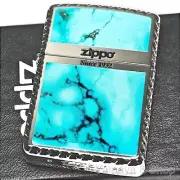 Zippo Armor Case Cross Cut Logo Turquoise Blue Marble Silver Oil Lighter Japan
