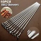 10PCS BBQ Skewers Stainless Steel Meat Skewers Flat Needle Grill Skewers 40CM