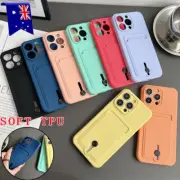 Shockproof Push Card Holder Soft Cover Case For iPhone 15 14 13 12 11 Pro Max 8