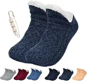 [FACECOI] FleeceSox - Fleece-Lined Non-Slip Thermal Slippers Socks, Fleece-Lined Non-Slip Thermal Slippers Socks (L,Dark Blue)