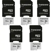 5 Units Transcend 16GB MicroSD Class 10 Micro SDHC Memory Card with SD Adapter