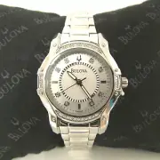 $450 Bulova Women's 96R137 Quartz 24 Diamonds Accent Stainless Steel Watch NIB