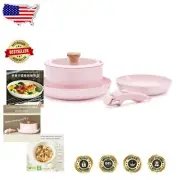 Versatile Pink Non-Stick Cookware Set - Oven & Dishwasher Safe, 5 Pieces