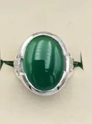 925 Silver Men's Ring Natural Dark Green Agate Unique Ring Size 7.5 US
