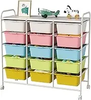 Ytaoka 15 Drawers Rolling Cart With Wheels, Plastic Storage Drawer With Metal Frame, Multipurpose Art Craft Organizer, Utility Cart for Home, Office, School, Multicolor