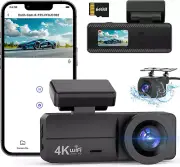 4K Dash Cam Front and Rear, Wifi Dash Cam with 64GB Card, 4K+1080P Dash Camera f