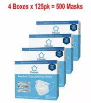 500ct Disposable Face Mask Premium Ear loop 3-Ply White Nose Piece