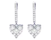 Ladies 14K White Gold Real Diamond Heart Cluster Hooped Dangle Earrings 28mm ...