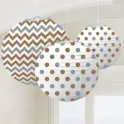 Mixed Metallic Gold Silver Chevron Modern Theme Party Decoration Paper Lanterns