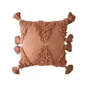 Maine & Crawford Ximena 45cm Tufted Cotton Cushion W/ Tassels - Clay